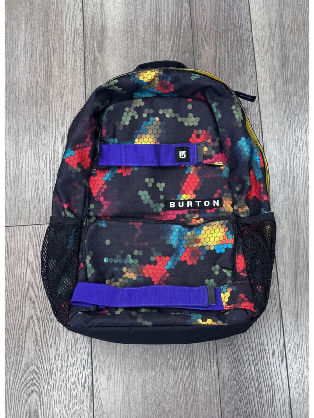 Burton Multicolor Hexagon Pattern Backpack with Purple Straps